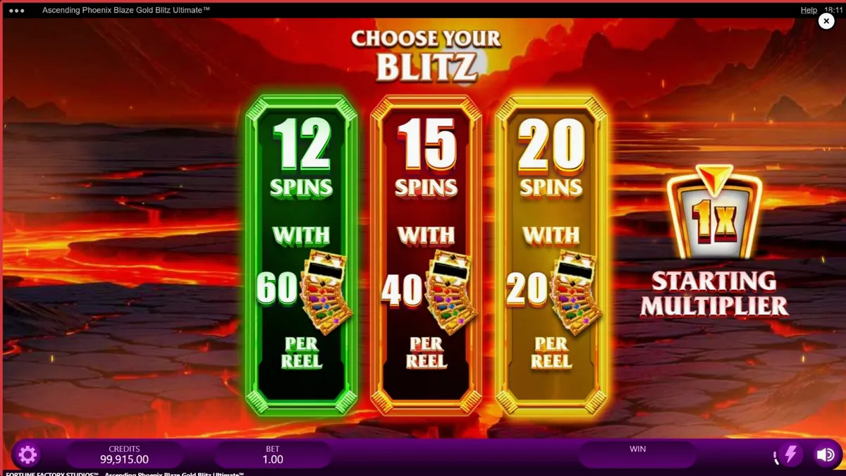 Ascending Phoenix Blaze Gold Blitz Ultimate স্লট গেমের মোবাইল ইন্টারফেস এবং ফিনিক্স থিম